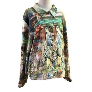 IMPULSE CALIFORNIA PARIS PRINT SHACKET MULTICOLORED MADE IN USA PLUS SIZE 1X